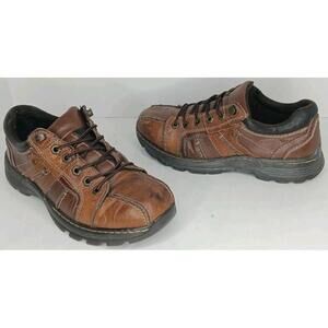 VTG GBX Men Sz 9M Shoes Y2K Brown Leather Chunky Slip Resistant Clogs *READ*